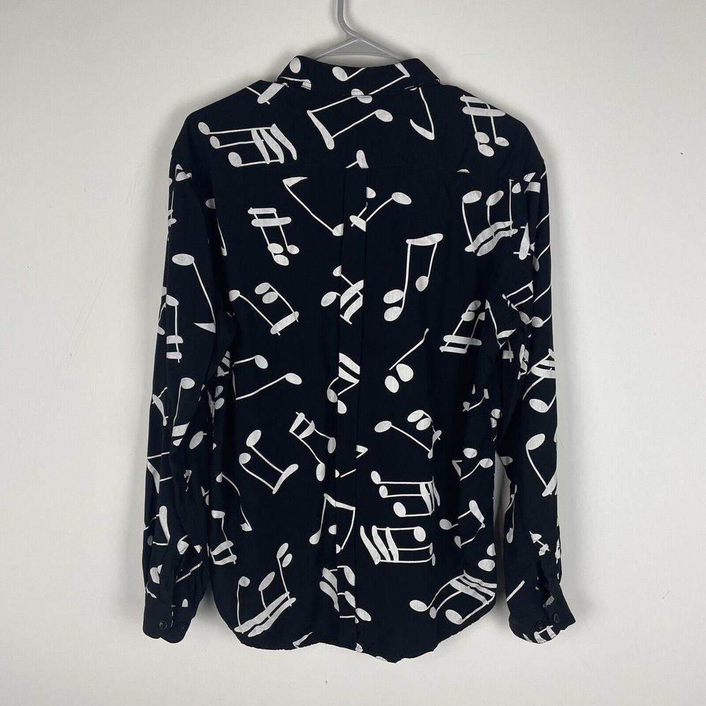 Saint Laurent Black Button-Down Shirt with White Music Note Print - Picture 3 of 7
